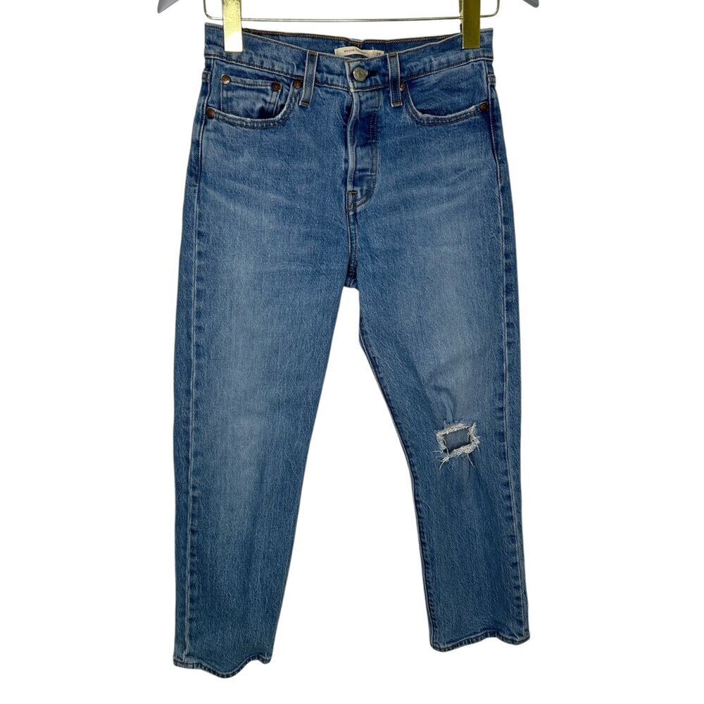Levi’s Wedgie Straight Crop Women Sz 26 Distressed Highrise Dark Wash Denim Jean